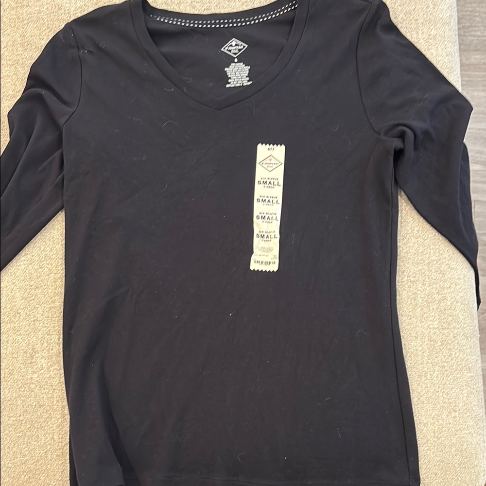 St. John's Bay Black Fitted 3/4 Sleeve Tee